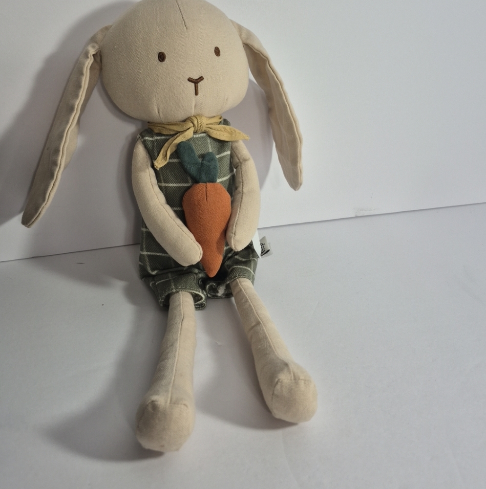 Hearth & Home Magnolia Bunny Plush With Green Plaid Overalls & Carrot Easter